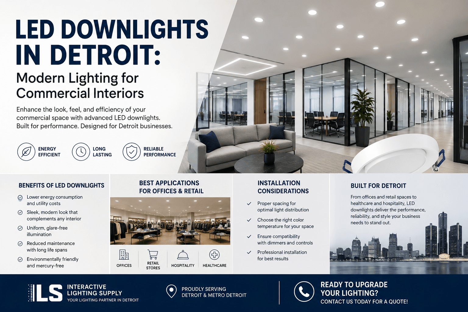 LED Downlights in Detroit: Modern Lighting for Commercial Interiors - Interactive Lighting Supply