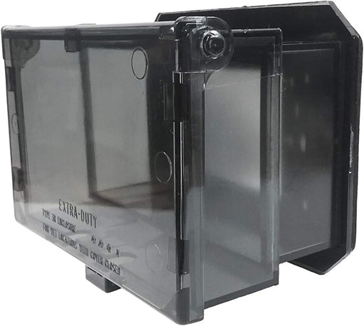 Arlington 61HC clear weatherproof outlet cover shown in compact closed position.
