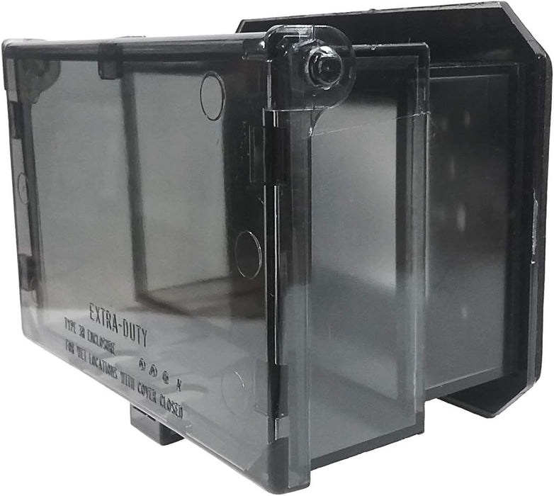 Arlington 61HC clear weatherproof outlet cover shown in compact closed position.