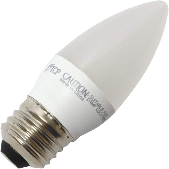 TCP LED4E26B1127KF B11 frosted decorative LED bulb 2700K, alternate angled view