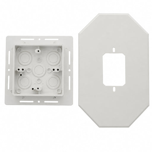 Arlington 8081FDBL large fixture siding box kit with white flanged mounting block and integrated electrical box.