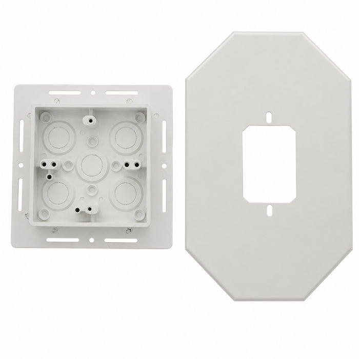 Arlington 8081FDBL large fixture siding box kit with white flanged mounting block and integrated electrical box.