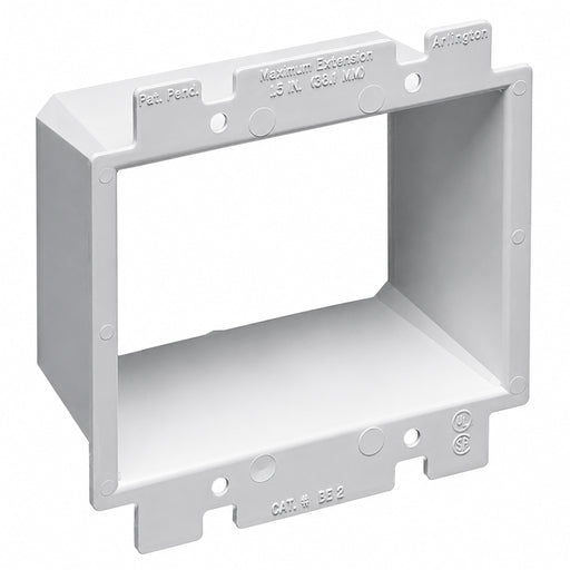 Arlington BE2 2-gang non-metallic electrical box extender for recessed boxes up to 1-1/2 inches.