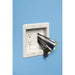 Arlington CED135 brush-style cable entry wall plate with low-voltage cables passing through.