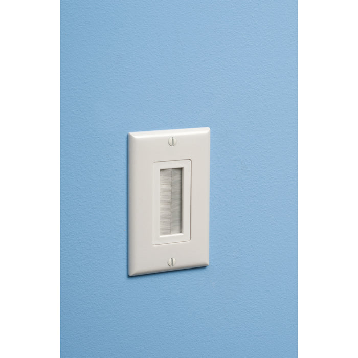 Arlington CED135 white cable entry device shown installed flush on a wall.