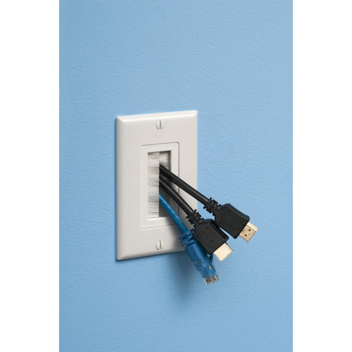 Arlington CED135 brush-style wall cable entry device with cables routed through the opening.