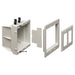 Arlington DVFR2W white 2-gang recessed indoor electrical box with trim and device face plates.