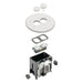 Arlington FLBAR101W 5.8-inch round adjustable floor box kit, white, exploded view showing cover, receptacle, and box components.