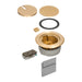 Arlington FLBC4560DMB 4.5-inch brass floor box cover kit with round covers, gasket, receptacle, divider, and mounting components.