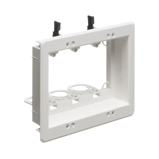 Arlington LVU3W 3-gang recessed low-voltage mounting bracket in white with open-frame design and adjustable mounting hardware.