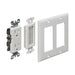 Arlington TVBU505K recessed TV box kit showing box, mounting frame, receptacle, and wall plate components.