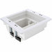 Arlington TVBU505K white 2-gang recessed TV box kit components, alternate exploded view.