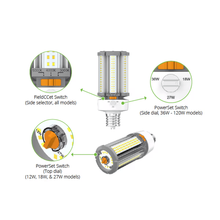 EiKO EiKO 12719 LED HID Corn Cob Lamp 120W/100W/80W EX39 CCT Selectable 100–277V 12719