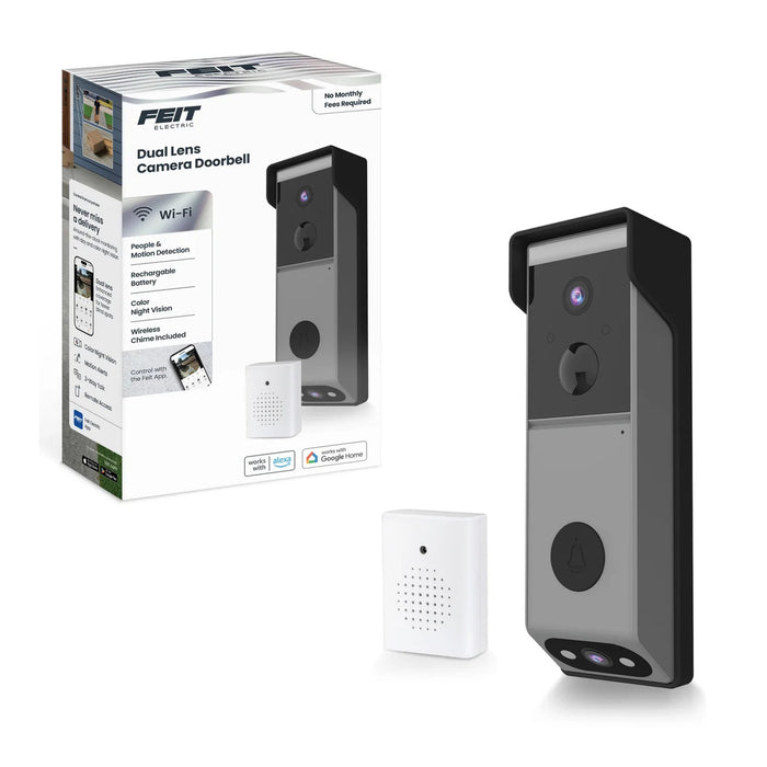 Feit Electric Feit Electric CAM2/DOOR/WIFI/BAT Smart Wireless Dual-Lens Doorbell Camera 1080p HD CAM2/DOOR/WIFI/BAT