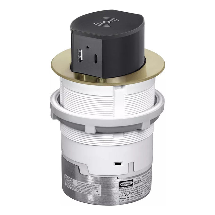 Hubbell Wiring Device-Kellems Hubbell RCT620BR Tri-Power Pop-Up Receptacle 20A 125V Brass RCT620BR