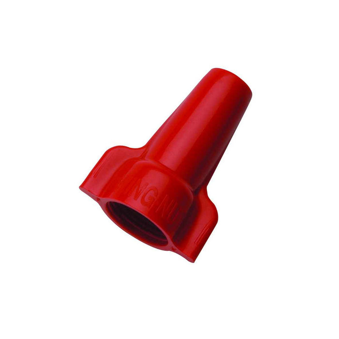 Red twist-on wire connector with winged grip design shown at an angled view on a white background.