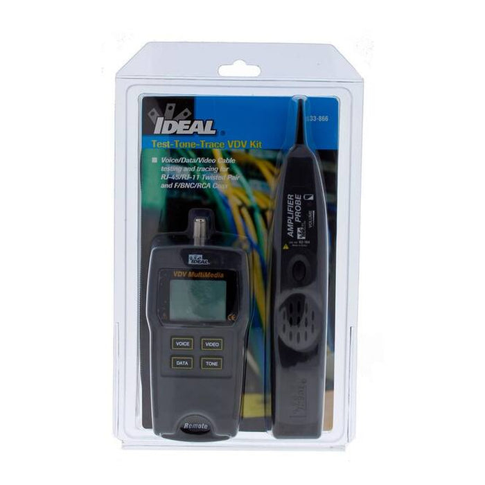 IDEAL 33-866 Test-Tone-Trace VDV Network Tester Kit for voice, data, and video cable testing, wire mapping, tone tracing, and network troubleshooting.