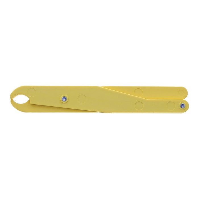 IDEAL yellow cable stripping tool with hinged handles and circular stripping opening, side view