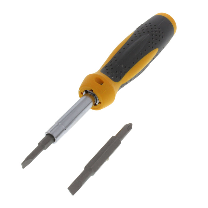 IDEAL 35-908 7-in-1 Twist-a-Nut screwdriver/nut driver with patented wire connector wrench, interchangeable handle, and multiple driver bits.