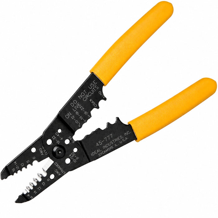 IDEAL 45-777 wire stripper and cutter with yellow comfort-grip handles on a white background