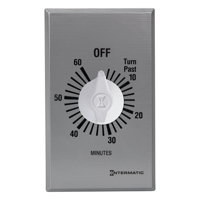 Intermatic FF60MC 60-minute spring-wound countdown timer with silver wall plate and rotary dial.