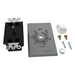 Intermatic FF60MC countdown timer kit showing timer mechanism, silver wall plate, knob, and installation hardware.