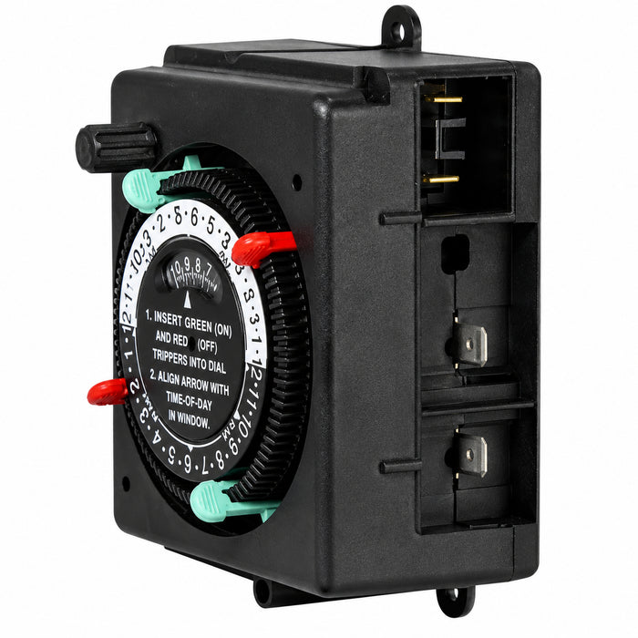 Intermatic PB914N84 mechanical panel-mount timer showing side profile and terminal housing.