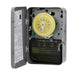 Intermatic T104 24-hour mechanical time switch in gray metal enclosure, open front view