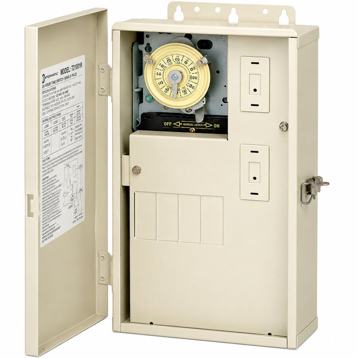 Intermatic IG2240-PK whole house surge protector with three replaceable surge protection modules and LED status indicators.