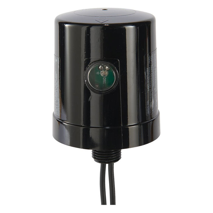 Intermatic AG6503C3 347/600VAC surge protector shown from the front with black cylindrical enclosure and wire leads.
