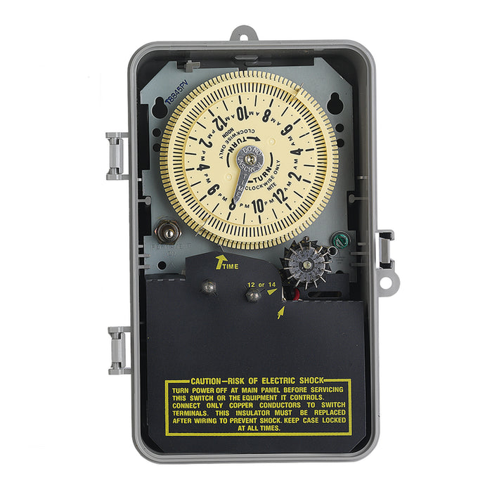 Intermatic T8845PV irrigation timer with 14-day skipper and mechanical timing dial.