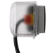 Intermatic WP5500C double-gang in-use weatherproof cover with cord, alternate side view.