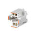 Leviton 26725-403 4-pin CFL lampholder with white thermoplastic housing and orange terminal accents.