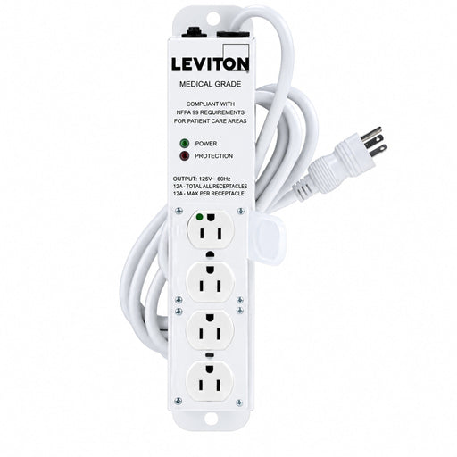 Leviton Leviton 5304M-1S7 Medical-Grade Surge Power Strip 15A 125V 4-Outlet 7-ft Cord 5304M-1S7