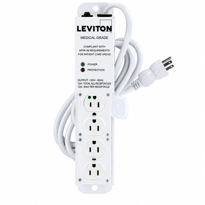 Leviton Leviton 5304M-1S7 Medical-Grade Surge Power Strip 15A 125V 4-Outlet 7-ft Cord 5304M-1S7