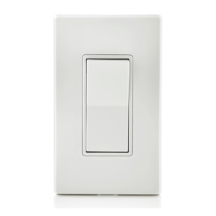 Leviton white Decora rocker switch installed with matching white wall plate.