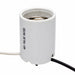 Leviton 8756-2 white mogul base porcelain HID lampholder with prewired leads, angled view.