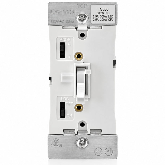 Leviton Leviton TSL06-1LW Toggle Slide Dimmer 300W LED/CFL 600W Incandescent White TSL06-1LW