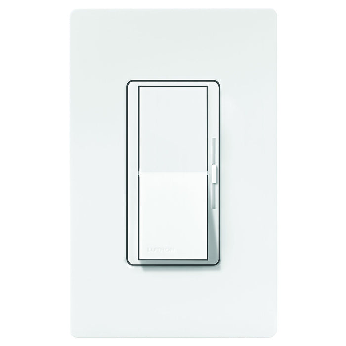 Lutron DVCL-153PH Diva C•L white LED dimmer switch, front view.