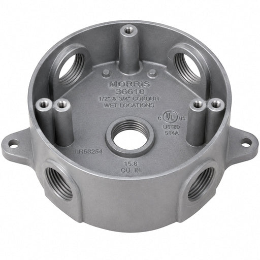 Morris Morris 36610 4-Inch Round Weatherproof Box, 5-Hole 1/2-Inch, Gray 36610