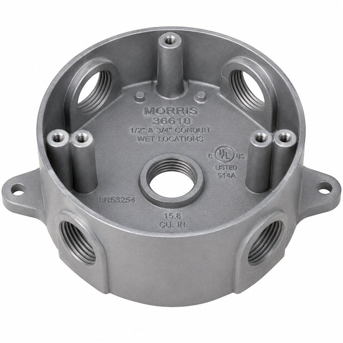 Morris Morris 36610 4-Inch Round Weatherproof Box, 5-Hole 1/2-Inch, Gray 36610