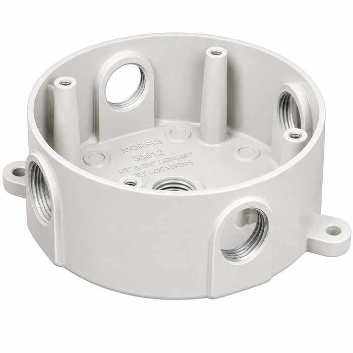 Morris Morris 36612 4-Inch Round Weatherproof Box, 5-Hole 1/2-Inch, White 36612