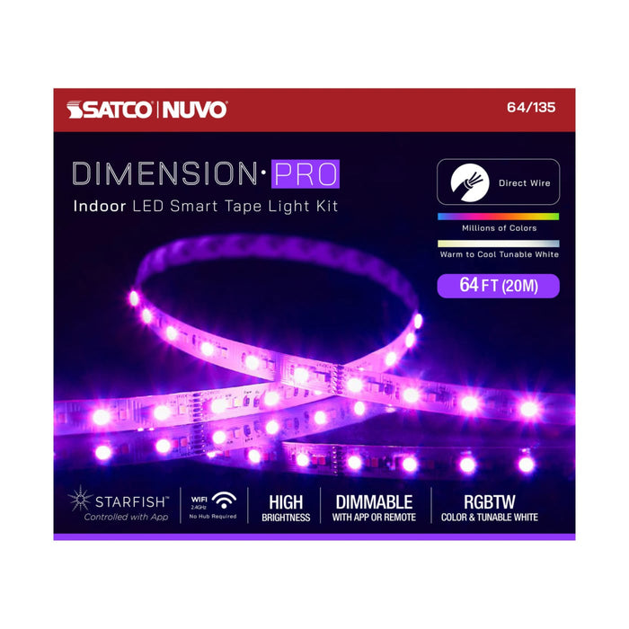 SATCO NUVO 64-135 Dimension Pro smart LED tape light retail packaging, front view