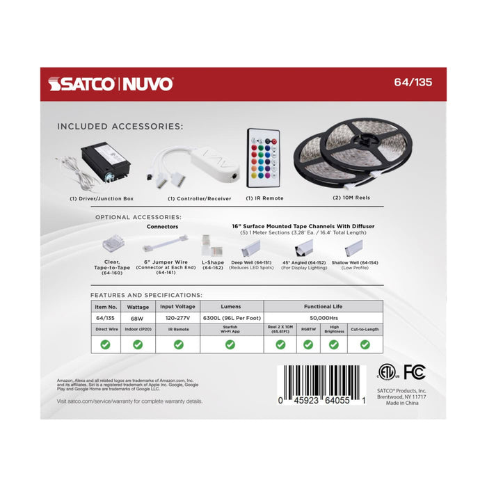 SATCO NUVO 64-135 Dimension Pro smart LED tape light retail packaging, back view
