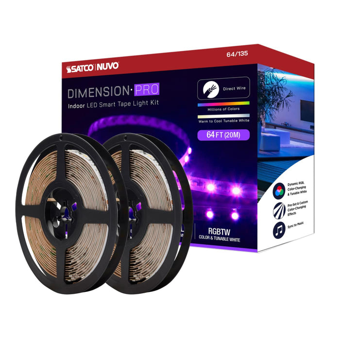 SATCO NUVO 64-135 Dimension Pro 64-ft LED tape light kit with reels and retail packaging