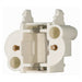 Satco 90-1543 GX23/GX23-2 horizontal snap-in lamp socket, front view showing white housing and lamp connection points.