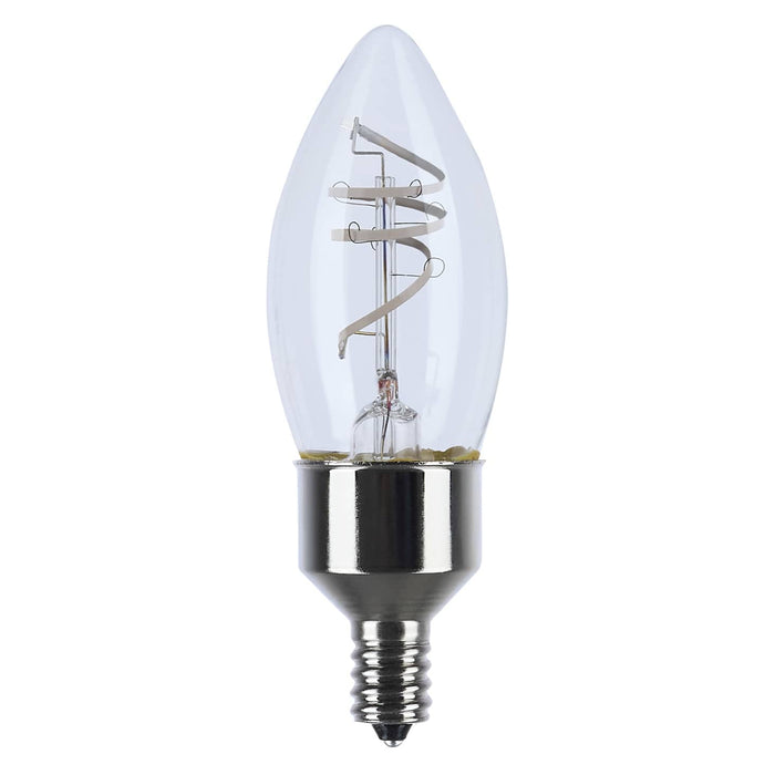 Satco S10523 B11 clear LED filament bulb with E12 candelabra base, 4W, 2700K warm white.
