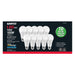 SATCO S11419 10-pack A19 LED bulbs in retail packaging, front view.