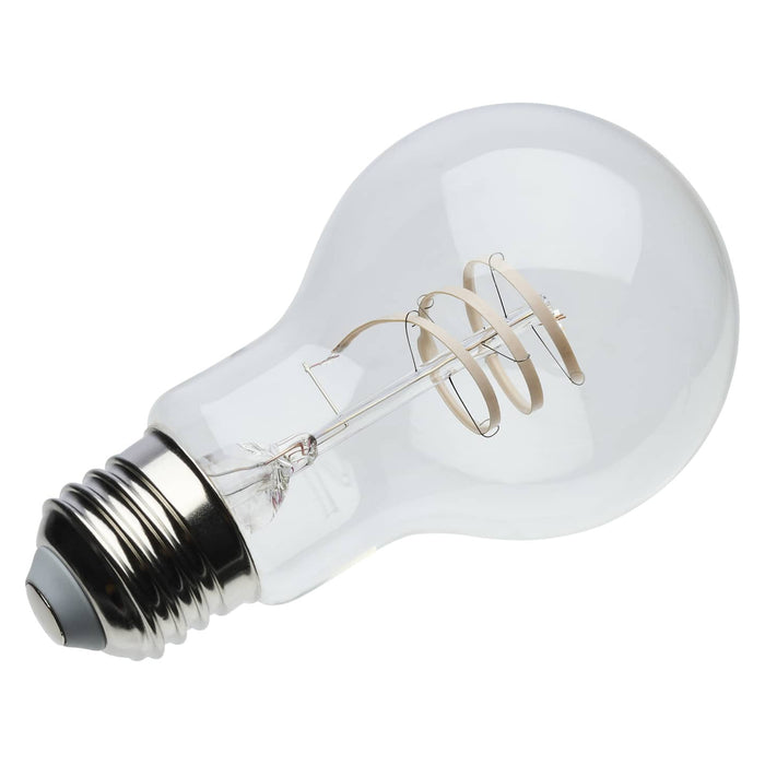Satco S11521 clear A19 LED bulb shown at an angled view with E26 medium base.