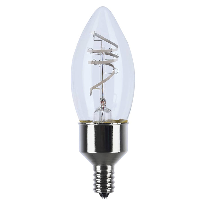 Satco S11525 B11 clear LED filament bulb with E12 candelabra base, 4W, 2700K warm white.